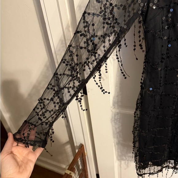 PrettyLittleThing Black Sequin Mini Dress with Bateau Neckline - Picture 8 of 11